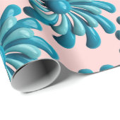 Retro MOD Blauwe Bloemen Lente Zomertuin Cadeaupapier (Rol Hoek)