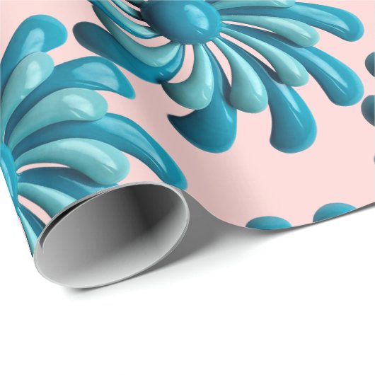 Retro MOD Blauwe Bloemen Lente Zomertuin Cadeaupapier (Rol Hoek)