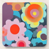 Retro mod bloemen  bier onderzetter (Voorkant)