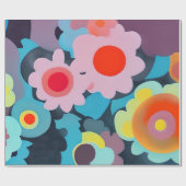 Retro mod bloemen  cadeaupapier (Vlak)