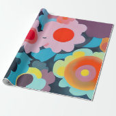 Retro mod bloemen  cadeaupapier (Uitgerold)