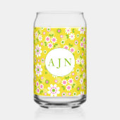 Retro Mod Bloemen Geel & Wit Monogram Blikvorm Glas (Voorkant)