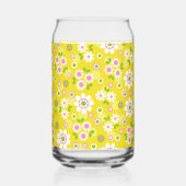Retro Mod Bloemen Geel & Wit Monogram Blikvorm Glas (Achterkant)