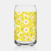 Retro Mod Bloemen Geel & Wit Monogram Blikvorm Glas (Links)