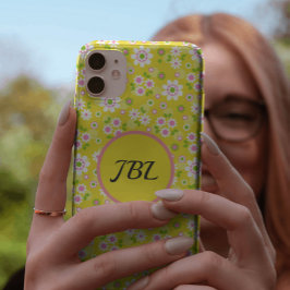 Retro Mod Bloemen Geel & Wit Monogram Case-Mate iPhone Case