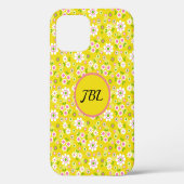 Retro Mod Bloemen Geel & Wit Monogram Case-Mate iPhone Case (Achterkant)