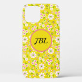 Retro Mod Bloemen Geel & Wit Monogram Case-Mate iPhone Case (Achterkant)