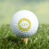 Retro Mod Bloemen Geel & Wit Monogram Golfballen (Insitu Shirt)