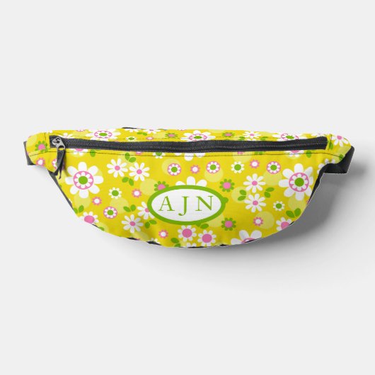 Retro Mod Bloemen Geel & Wit Monogram Heuptasje (Liggend)