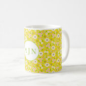 Retro Mod Bloemen Geel & Wit Monogram Koffiemok (Voorkant rechts)