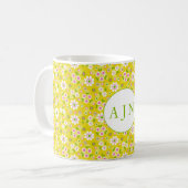 Retro Mod Bloemen Geel & Wit Monogram Koffiemok (Voorkant links)