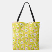 Retro Mod Bloemen Geel & Wit Monogram Tote Bag (Achterkant)