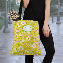 Retro Mod Bloemen Geel & Wit Monogram