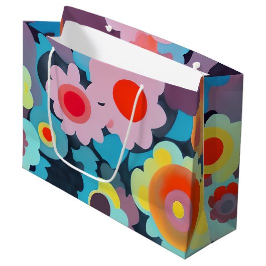 Retro mod bloemen  groot cadeauzakje (Voorkant Gekanteld)