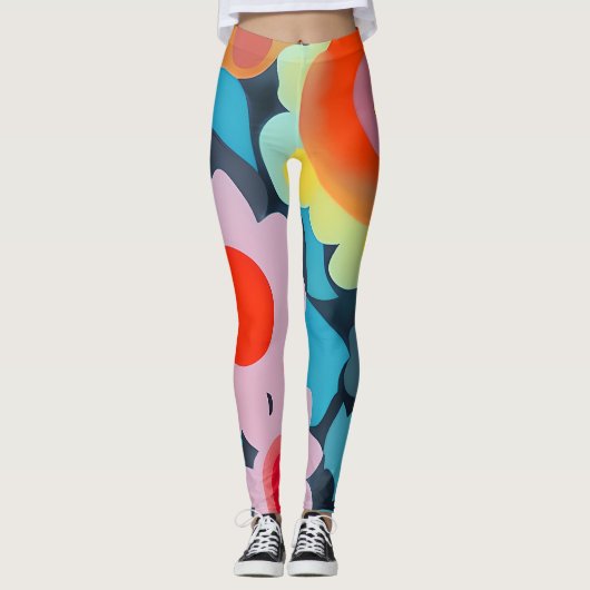 Retro mod bloemen leggings (Voorkant)