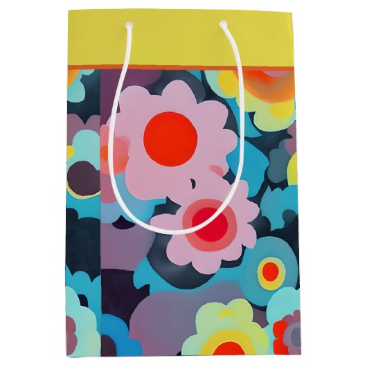Retro Mod bloemen middelgrote cadeau Medium Cadeauzakje (Voorkant)