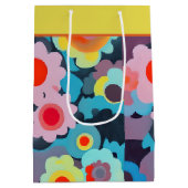 Retro mod bloemen middelgrote cadeautas (Achterkant)