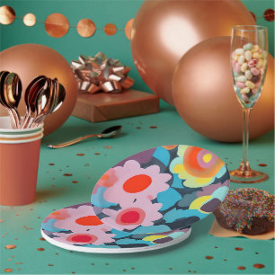 Retro mod bloemen  papieren bordje