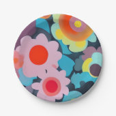 Retro mod bloemen  papieren bordje (Voorkant)