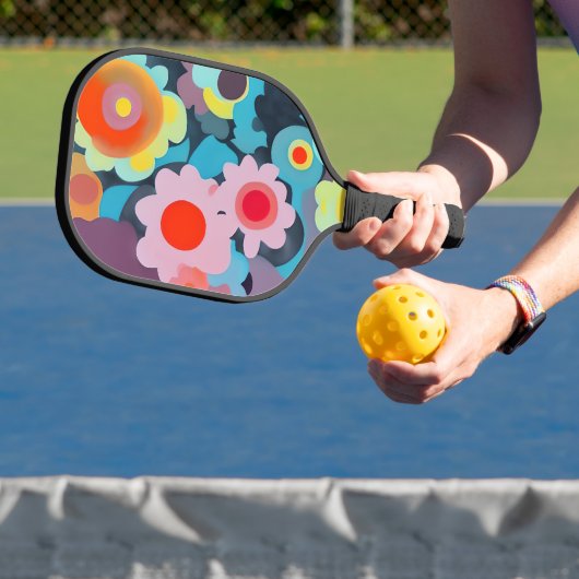 Retro mod bloemen pickleball paddle (Insitu)