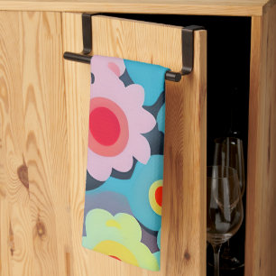 Retro mod bloemen  theedoek