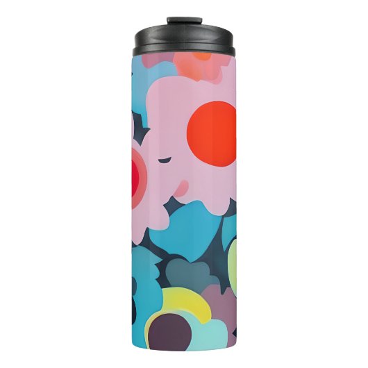 Retro mod bloemen  thermosbeker (Voorkant)