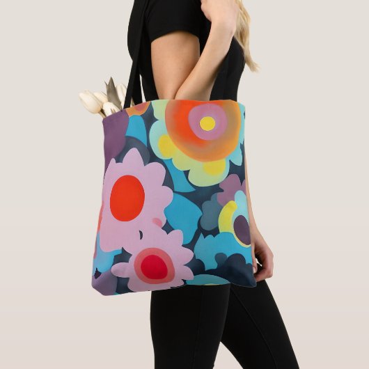 Retro mod bloemen  tote bag (Dichtbij)