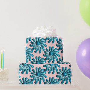Retro MOD Blue Flowers Spring Summer Garden Cadeaupapier