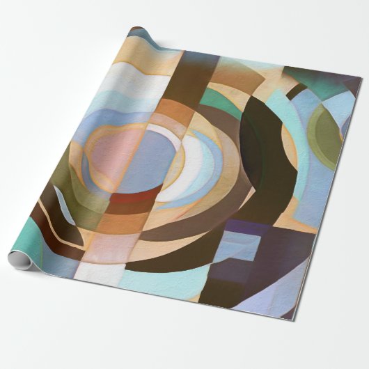 Retro Mod Brown en Blue Grapic Cirtern Pattern Cadeaupapier (Uitgerold)