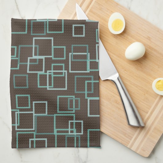 Retro Mod Brown Turquoise Kitchen Towel Gift Theedoek (Quarter Fold)
