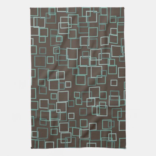 Retro Mod Brown Turquoise Kitchen Towel Gift Theedoek (Verticaal)