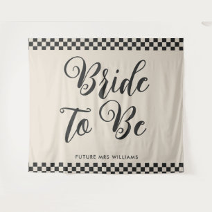 Retro Mod bruid die bruidsfeest achtergrond gaat v Wandkleed