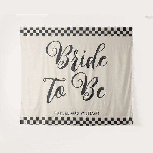 Retro Mod bruid die bruidsfeest achtergrond gaat v Wandkleed (Voorkant (horizontaal))