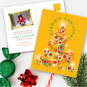 Retro mod cirkels gloeiende Abstracte kerstboom Feestdagenkaart