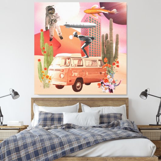 Retro Mod Collage Icons Desert Spaceman Canvas Afdruk (Insitu (Slaapkamer))