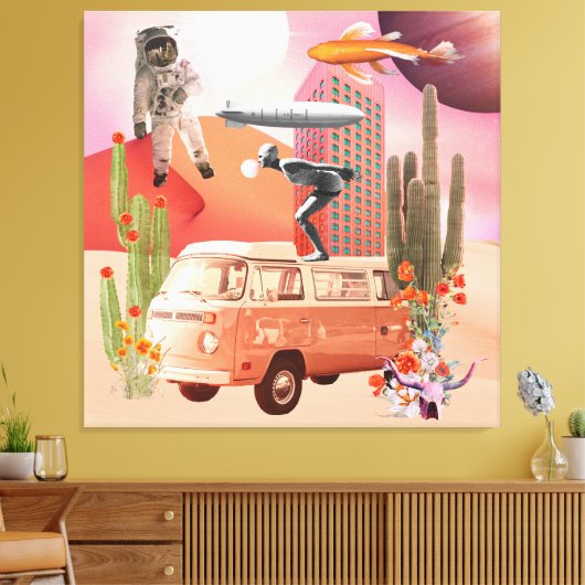 Retro Mod Collage Icons Desert Spaceman Canvas Afdruk (Insitu (Woonkamer))