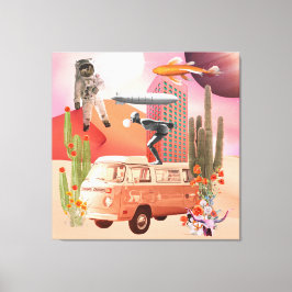 Retro Mod Collage Icons Desert Spaceman Canvas Afdruk