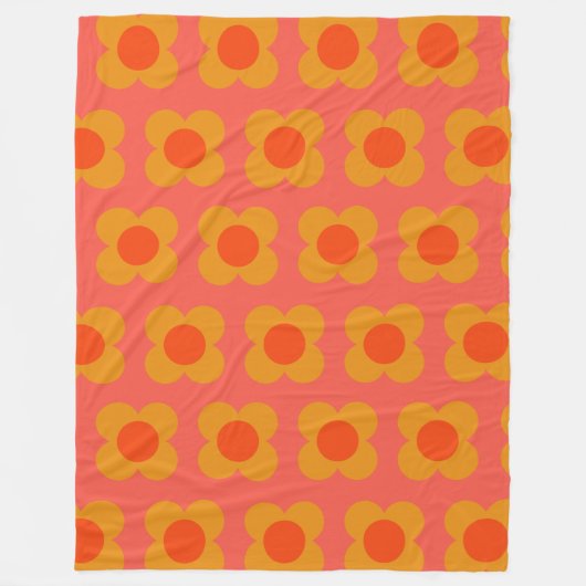 Retro Mod Flower Pattern in Oranje Fleece Deken (Voorkant)