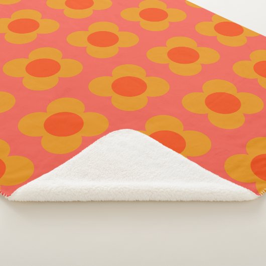 Retro Mod Flower Pattern in Oranje Sherpa Deken (3/4)