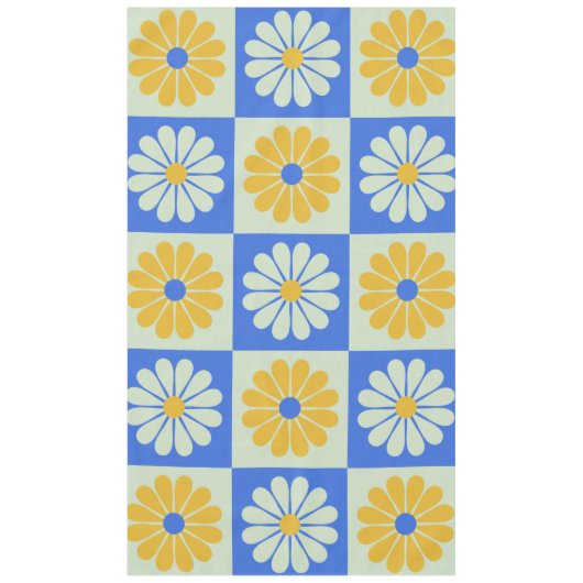 Retro Mod Flowers Patroon in Blauw en Geel Tafelkleed (Voorkant)