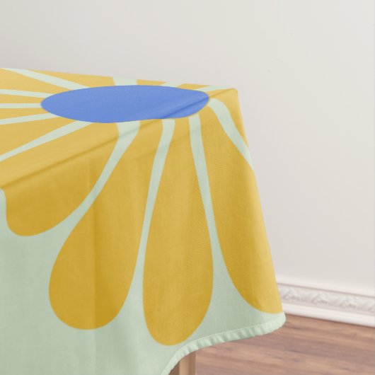 Retro Mod Flowers Patroon in Blauw en Geel Tafelkleed (Voorbeeld)
