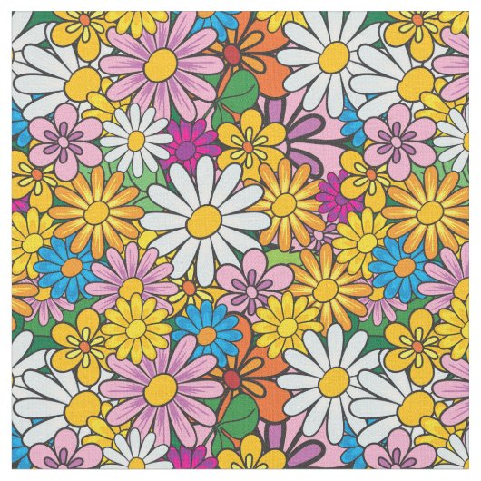 Retro Mod Flowers Stof (Close Up)