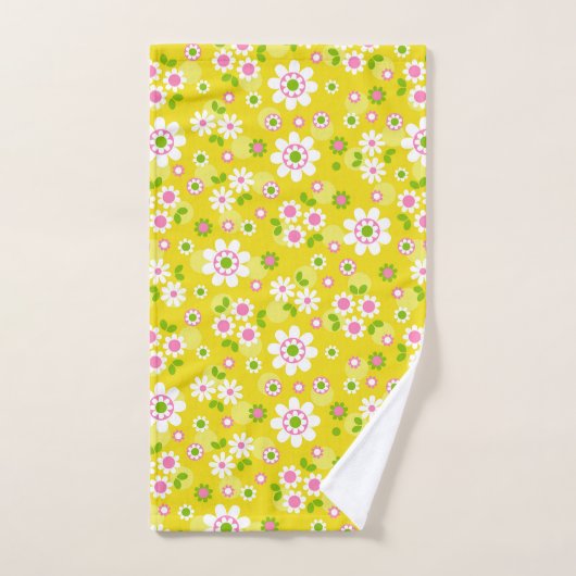 Retro Mod Flowers Yellow & White Bad Handdoek (Handdoek)