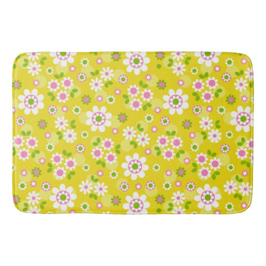 Retro Mod Flowers Yellow & White Badmat (Voorkant)