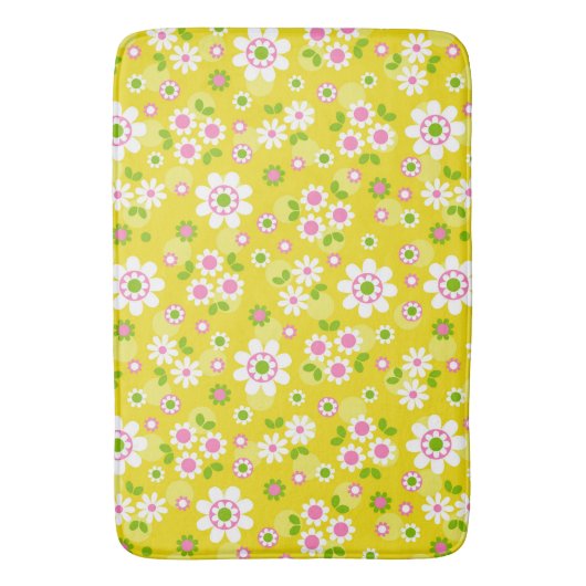 Retro Mod Flowers Yellow & White Badmat (Voorkant Verticaal)