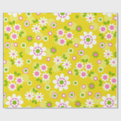 Retro Mod Flowers Yellow & White Cadeaupapier (Vlak)