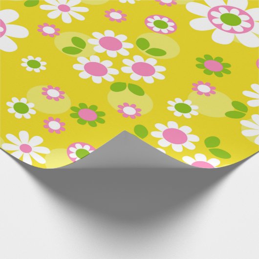 Retro Mod Flowers Yellow & White Cadeaupapier (Hoek)