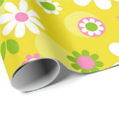 Retro Mod Flowers Yellow & White Cadeaupapier (Rol Hoek)