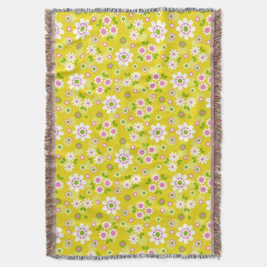 Retro Mod Flowers Yellow & White Deken (Voorkant Verticaal)