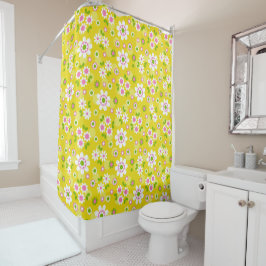 Retro Mod Flowers Yellow & White Douchegordijn